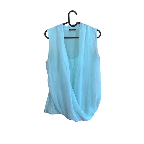 Sleeveless Venus Womens Draped Light Blue Top Size L Polyester Casual - Picture 2 of 9